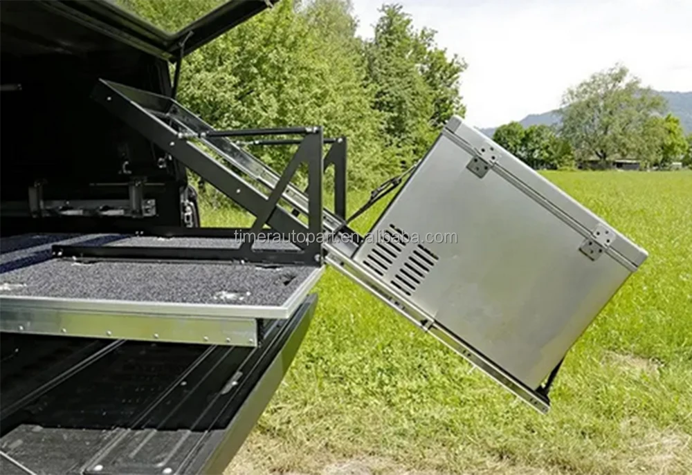 40L Schwerlast-Metall-Kühlschrankauszug, neuer kippbarer hinterer Schubladen-Kühlwannen-Einsatz, 4x4 Offroad-SUV-Auto-Innenausstattung, Stahlschienen – Detail 6