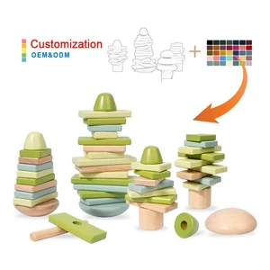 Baby Educational Toy Forest Large Stack Tower Natural Wood Color Jigsaw Educational Wooden Building Blocks for Children