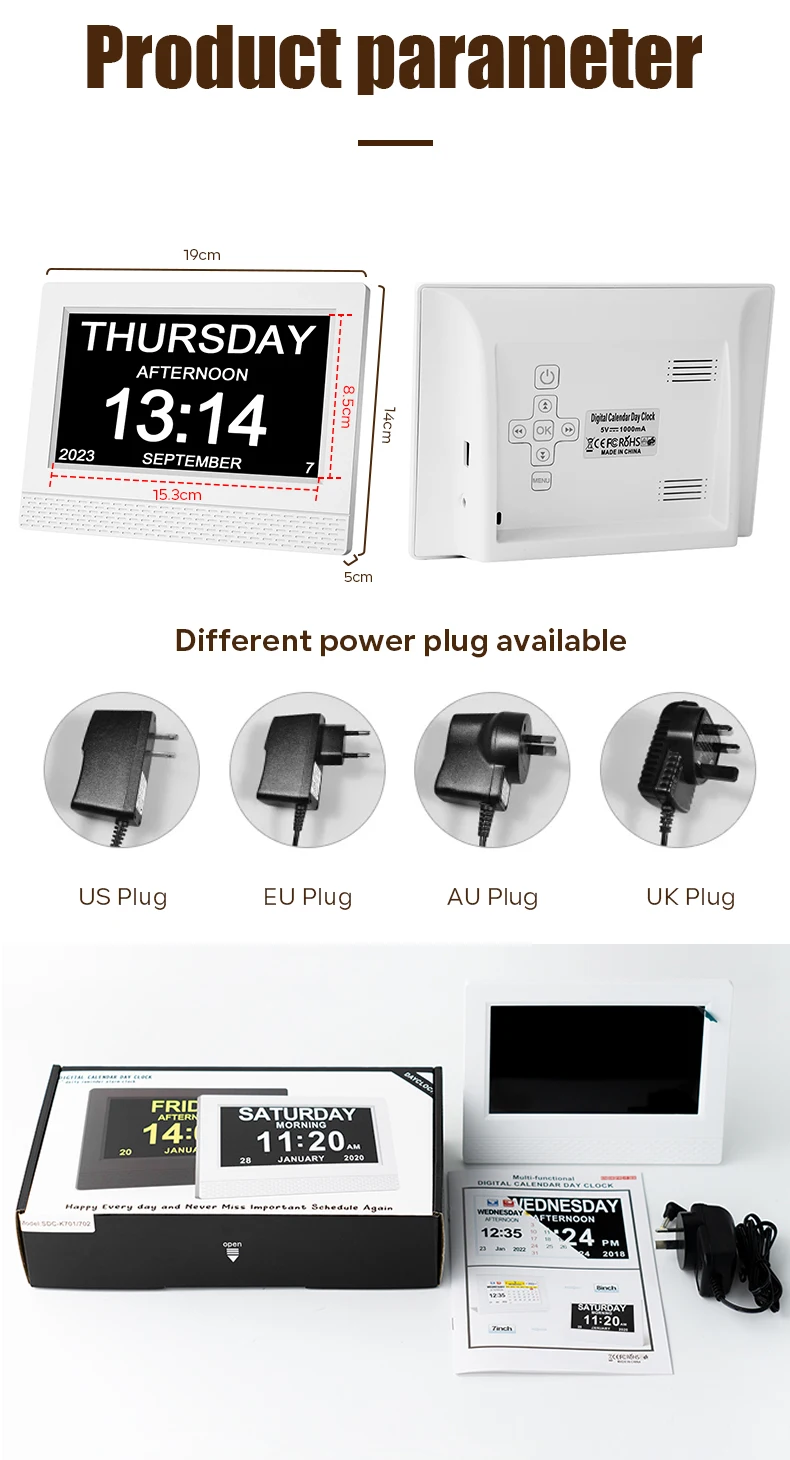 Digital Day Clock 7 Inch Led Display Time 21 Sets Of Alarm Dementia