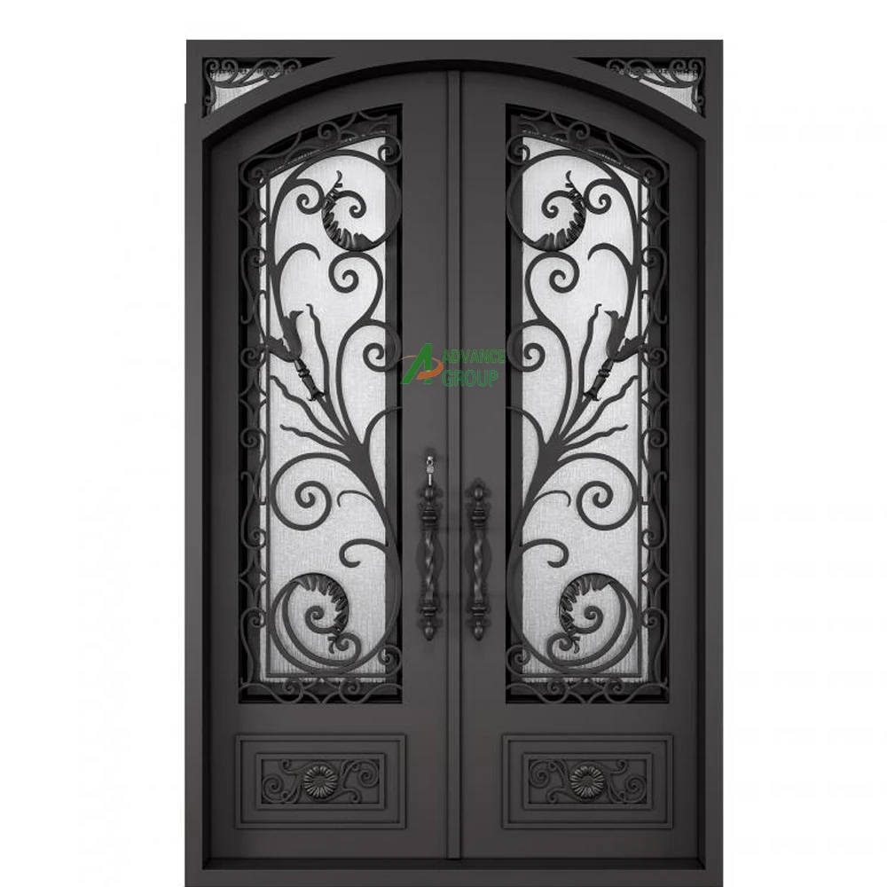Advance European New Grill Latest Design Safety Double Entrance Wrought Iron Door