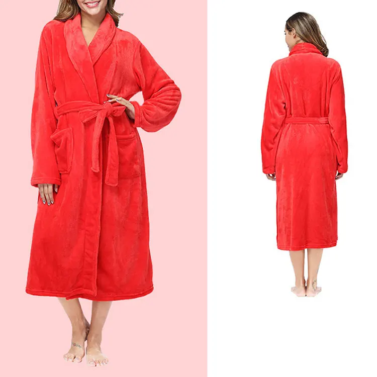 Soft Plush Warm Flannel Spa Long Nightgown Bath Robe Bathrobes For