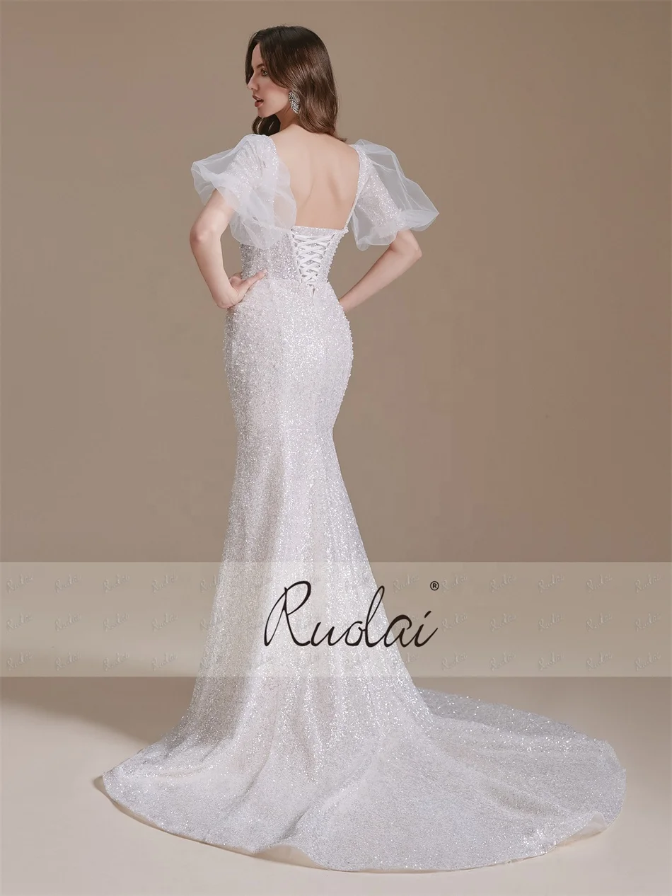 Ruolai QW01222 Sweetheart Peals Indian Wedding Dress Wedding Dress Mermaid  Elegant Bride Gowns for Women