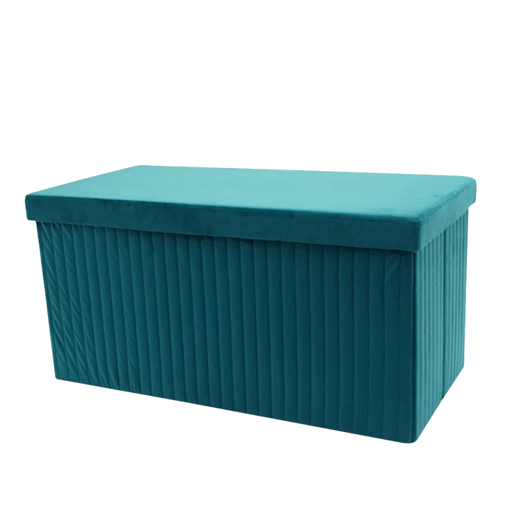 Folding Cube Home Velvet Fabric Beige Footstool Ottoman Storage Box Seat Bench