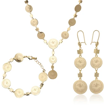 Dubai jewelry earrings 21K Gold Plated zodiac coin pendant necklace bird shape anniyo arab turkish coins jewelry set