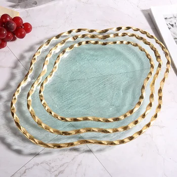 Handmade Square Glass Serving Plate With Golden Rim Snack Fruit Plate For Home Hotel Restaurant Bar KTV