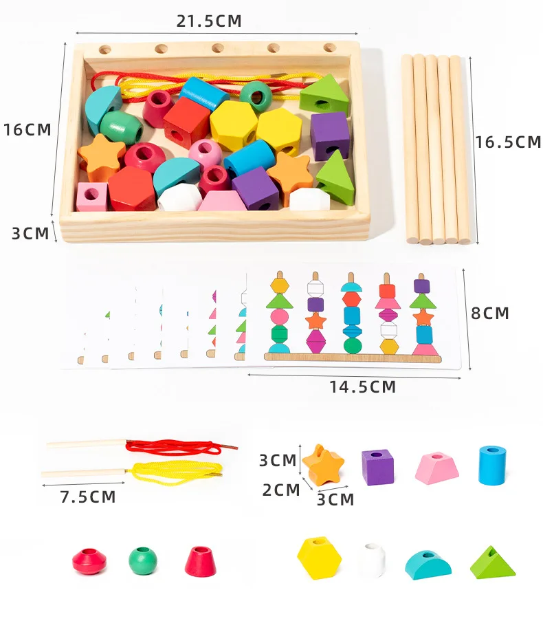 Montessori Wooden Toys Color Shape Matching Puzzle Game Colorful Beaded ...