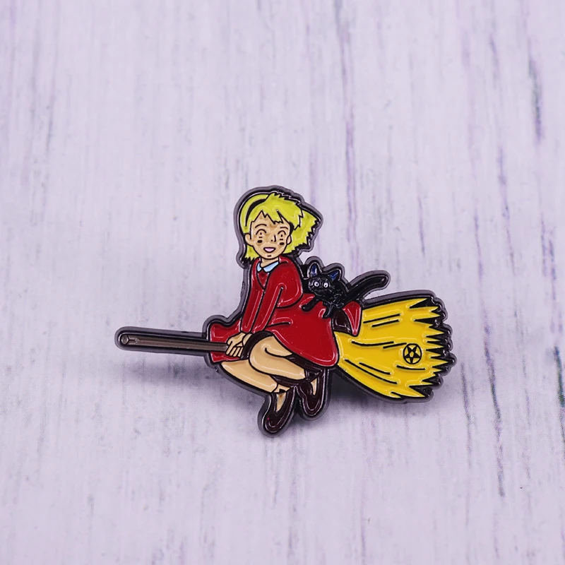Little Witch Ride A Broom Enamel Pin Black Cat Brooch Cute Girl Magical  Badge Witchcraft Jewelry - Buy Flying Over The City Streets Anime Movie  Brooche,Kiki Delivery Service Brooch Product on 