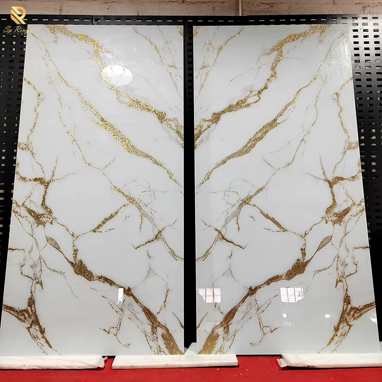 Springletile Custom Gold Porcelain Slab Polished Floor Tiles Sintered Stone Marble Wall Large Glossy Format Porcelain Slab Tile
