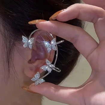 Fashionable Silver Gold Plated Diamond Butterfly Ear Clip Womens Shiny Zircon Non Pierced Earrings Jewelry Wholesale