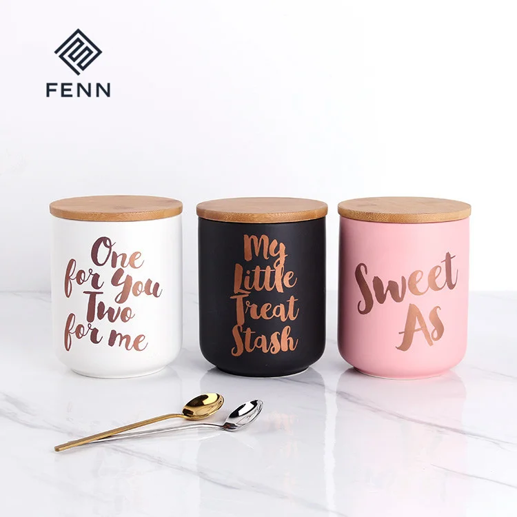 product fenn customized matte kitchen canister airtight jar ceramic coffee canister sets with wooden bamboo lids for home and kitchen-59