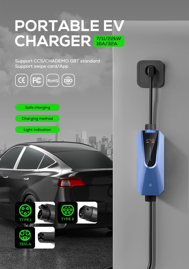 Ovrod Ac Ev Car Charger Portable Type 2 22 Kw Wifi 3 Phase Ev Charger ...