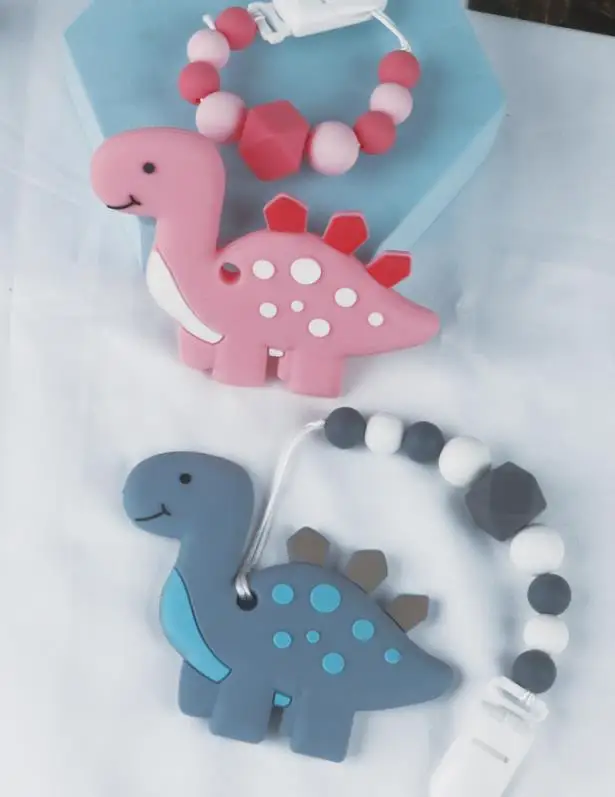 Cute Dinosaur Shape Soft Healthy Food Grade Silicone Easy To Grasp Baby