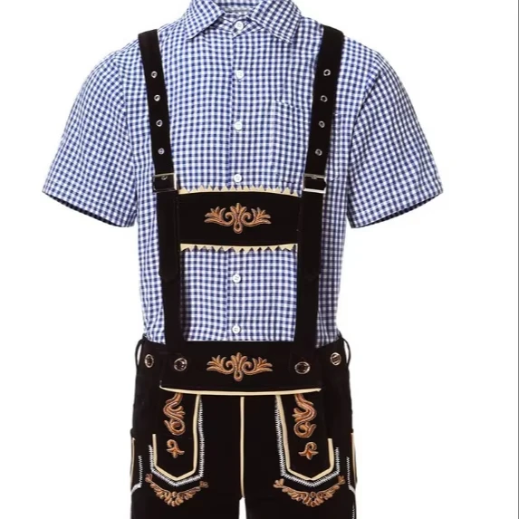 Costume Oktoberfest Homme Complet – Lederhosen Cuir + Chemise Bavaroise à Carreaux | Traditionnel Allemand, Fête, Déguisement - 5