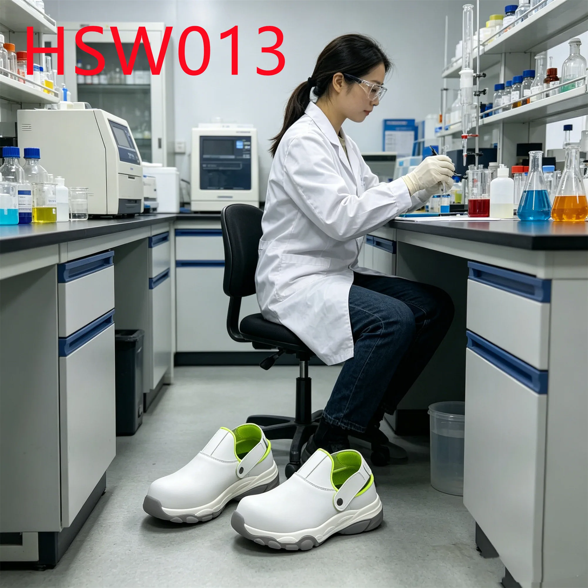 HY,Adjusting Tape Design White Work Shoes Popular in Lab Food Factory Microfiber Leather ESD Anti-hit Safety Slippers HSW013