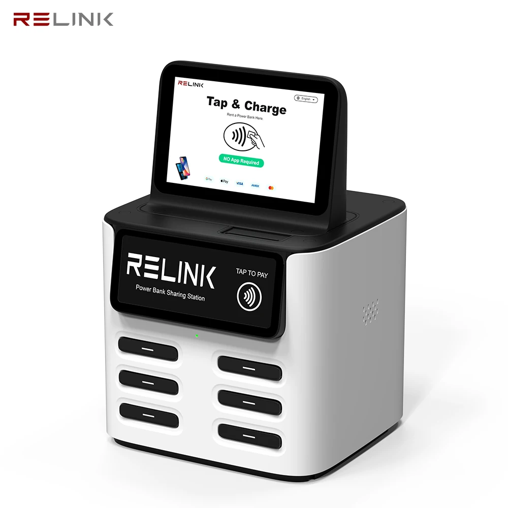 2024 Relink Shared Powerbank Charging Station Nfc Power Bank Rental Station With Advertising Screen