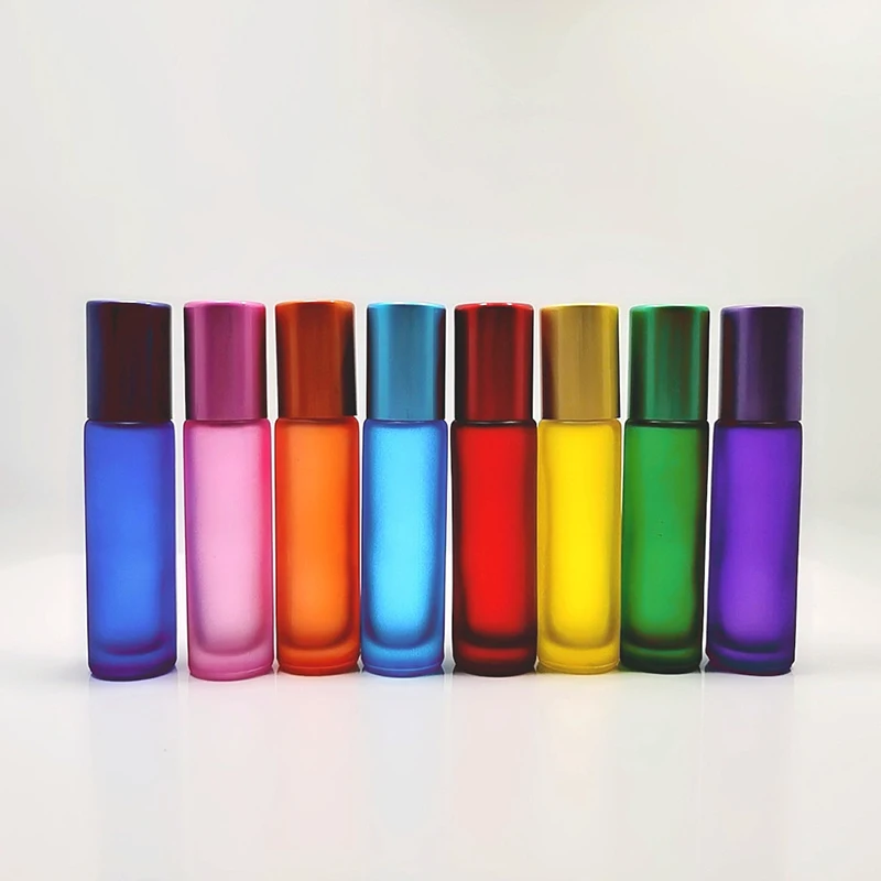 Flacon à bille vide en verre rechargeable coloré pour parfum et huile essentielle, 10 ml, vente en gros