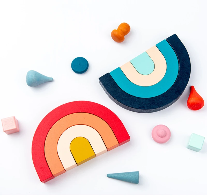 Large Wooden Rainbow Stacker Game Rainbow Stacking Toys Montessori