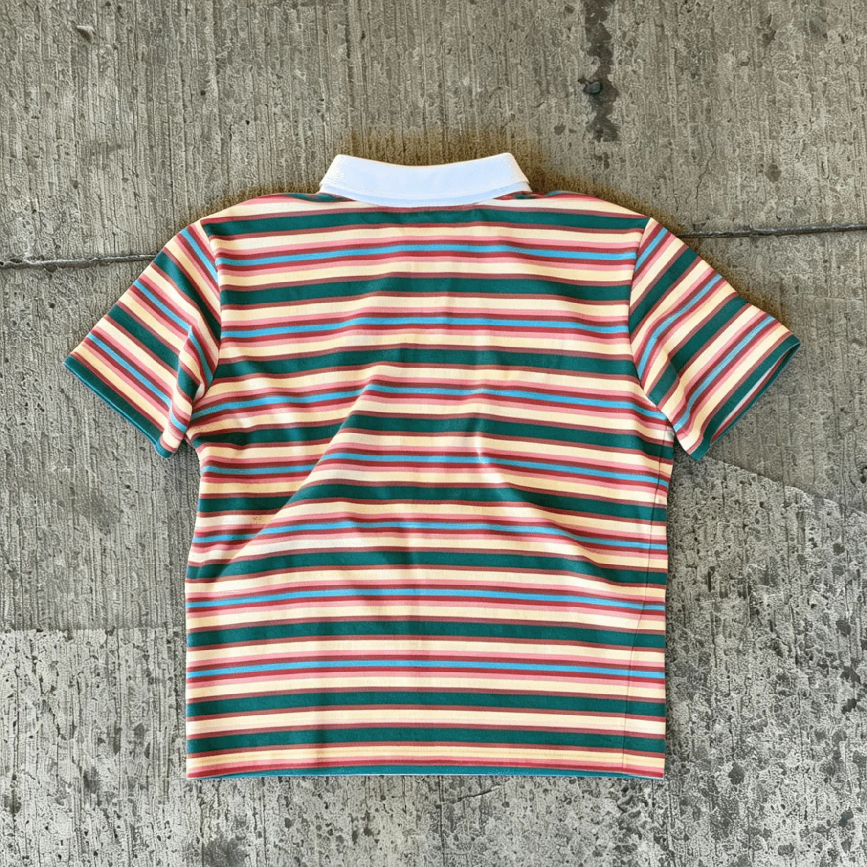 Wholesale Y2K Retro Men Multicolor Horizontal Stripe Double Layer White Collar Cropped Knit Short Sleeve Street Polo T Shirt gallery 2