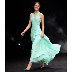 Factory Wholesale New Design Midi Sleeveless Dress Women Summer V-Neck Halter Slim Socialite Parties Stage Performances Wear