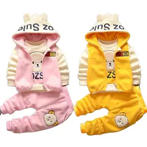 Hot Selling 3-Pcs Casual Style Clothing Set 2-3 Years Old Baby Girls Spring & Winter Cartoon-Design Child Body Suits Set