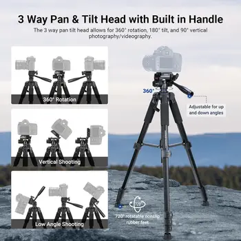 NEEWER Basics Camera Tripod, 74" Tripod with Cell Phone Holder Mount Compatible with iPhone for Video Recording, Professional detail image