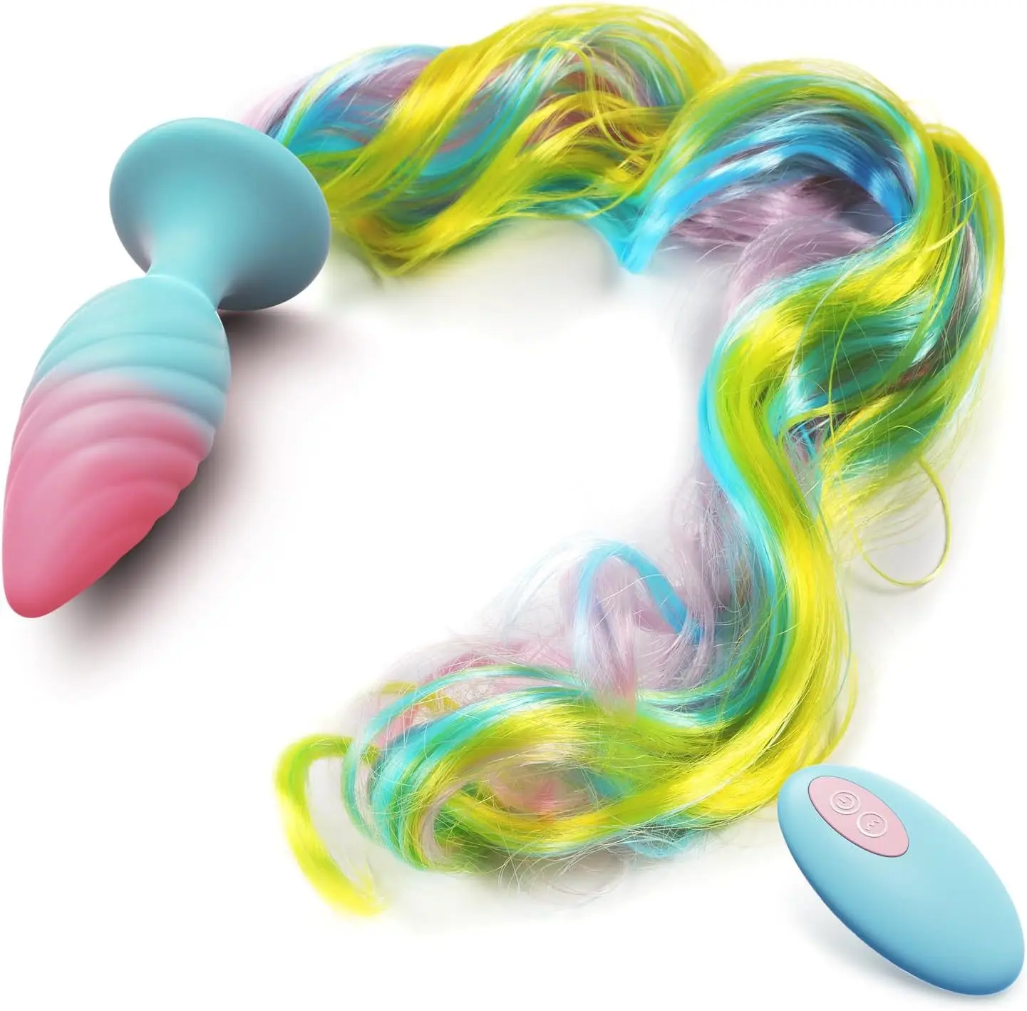Rainbow Pony Tail Anal Plug with Wireless Remote Control Anal Vibrator for Women Masturbation Silicone Luminous Anal Butt Plug