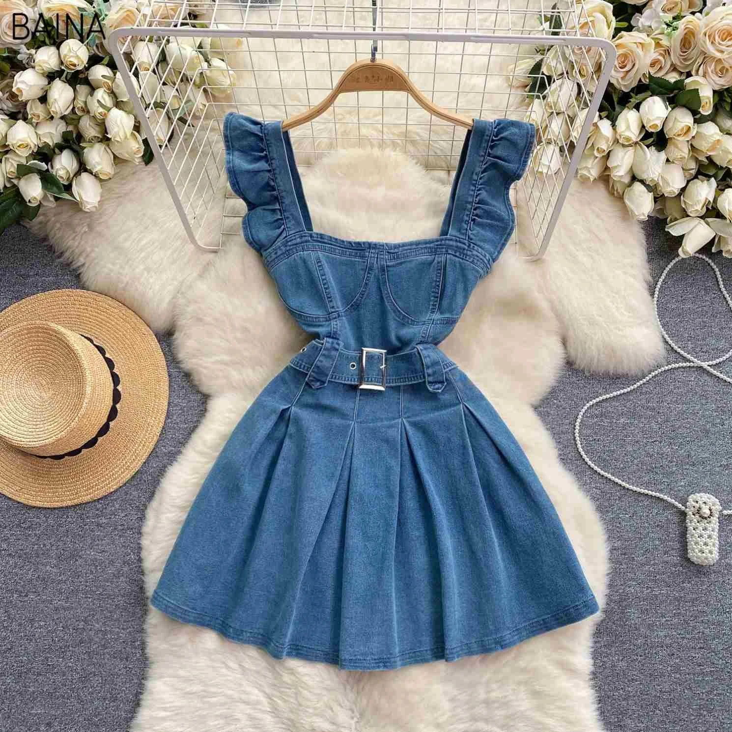 ladies sleeveless denim dress Lyocell Blend Denim V-Neck Women Sleeveless Midi Dress, Mid Denim / XS