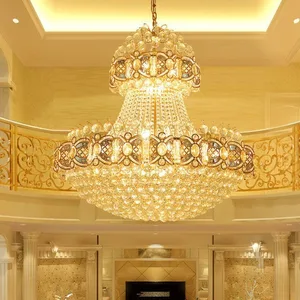 Classic Style Luxury Gold Hanging Light Living Room Hotel Lobby Villa Large Mosque K9 Crystal Chandeliers