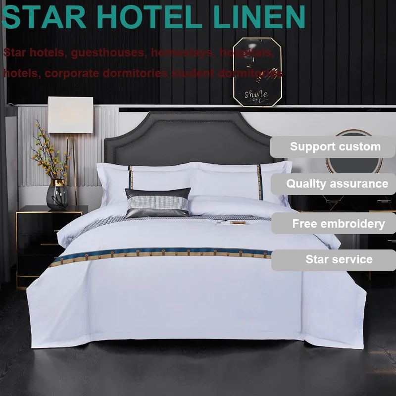 Hotel four-piece hotel bed set White sateen Hotel cover linen bed sheet set bedding sets manufacture