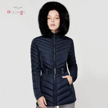 Winter Jacket New Belt Decoration Design Women Parkas with Fur Trim Cotton Casual Waterproof Not Support OEM Service Regular