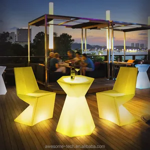 LED Round High Dining Table & Bar Tall Stool 16-Color Glowing Nightclub Furniture for Patio & Living Room