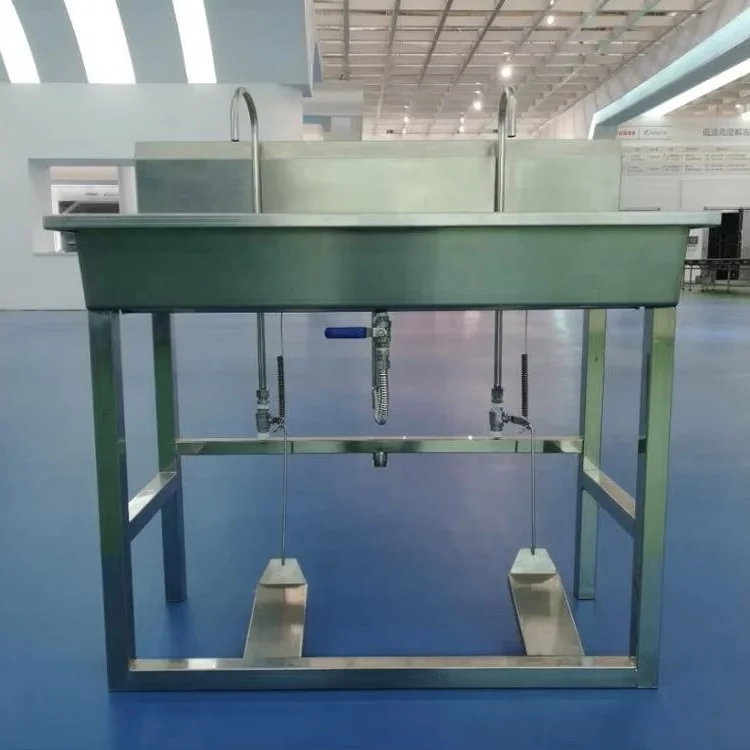 Industrial stainless steel hand basin with foot pedal operation control for slaughterhouses, food processing