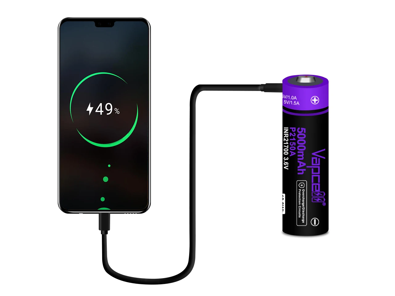 Fast Charging Portable Micro Usb Charging Vapcell 21700 P2150a 3.7v 5000mah  10a Cell Battery Rechargeable Battery