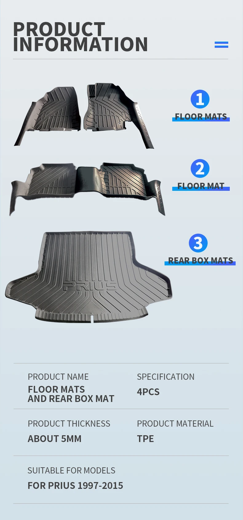 Auto Exterior Accessories Floor Mats And Trunk Mat For Toyota Prius