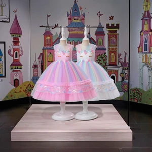 Summer Unicorn Princess Costume Girls Pageant Evening Gowns Kids Flower Birthday Party Dresses