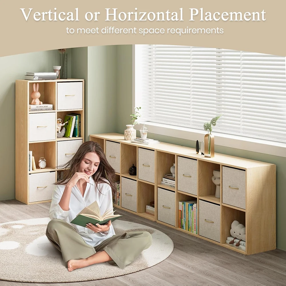 product solid wood modern nu deco cube storage organizer bookshelf 8 cubes 4 bins 2 removable back panels for bedroom living room office-2