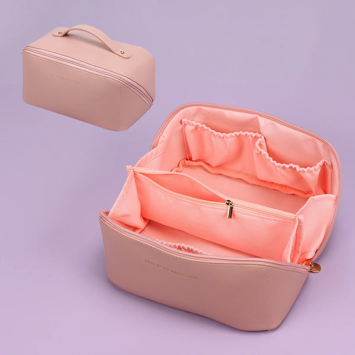 Waterproof Pu Custom Logo Cosmetic Case Toiletry Bag Opens Flat ...