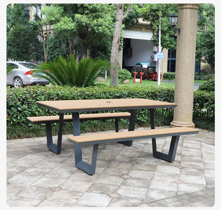 Outdoor Furniture Restaurant Plastic Wood Dining Table Set Patio