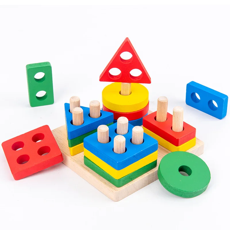 Новый выпуск формы лучшие продажи красочные деревянные когнитивные геометрические блоки штабелируемые игровые игрушки для детей