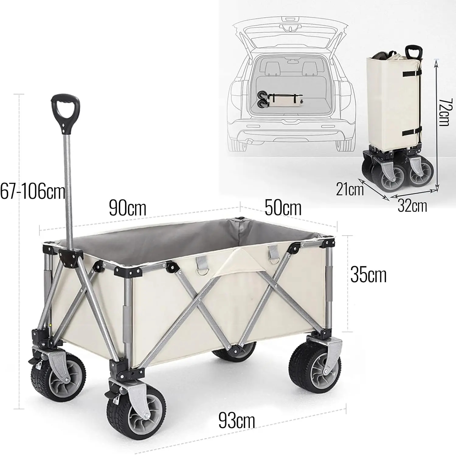 Oeytree Collapsible Outdoor Folding Wagon Cart With Big Wheel Camping