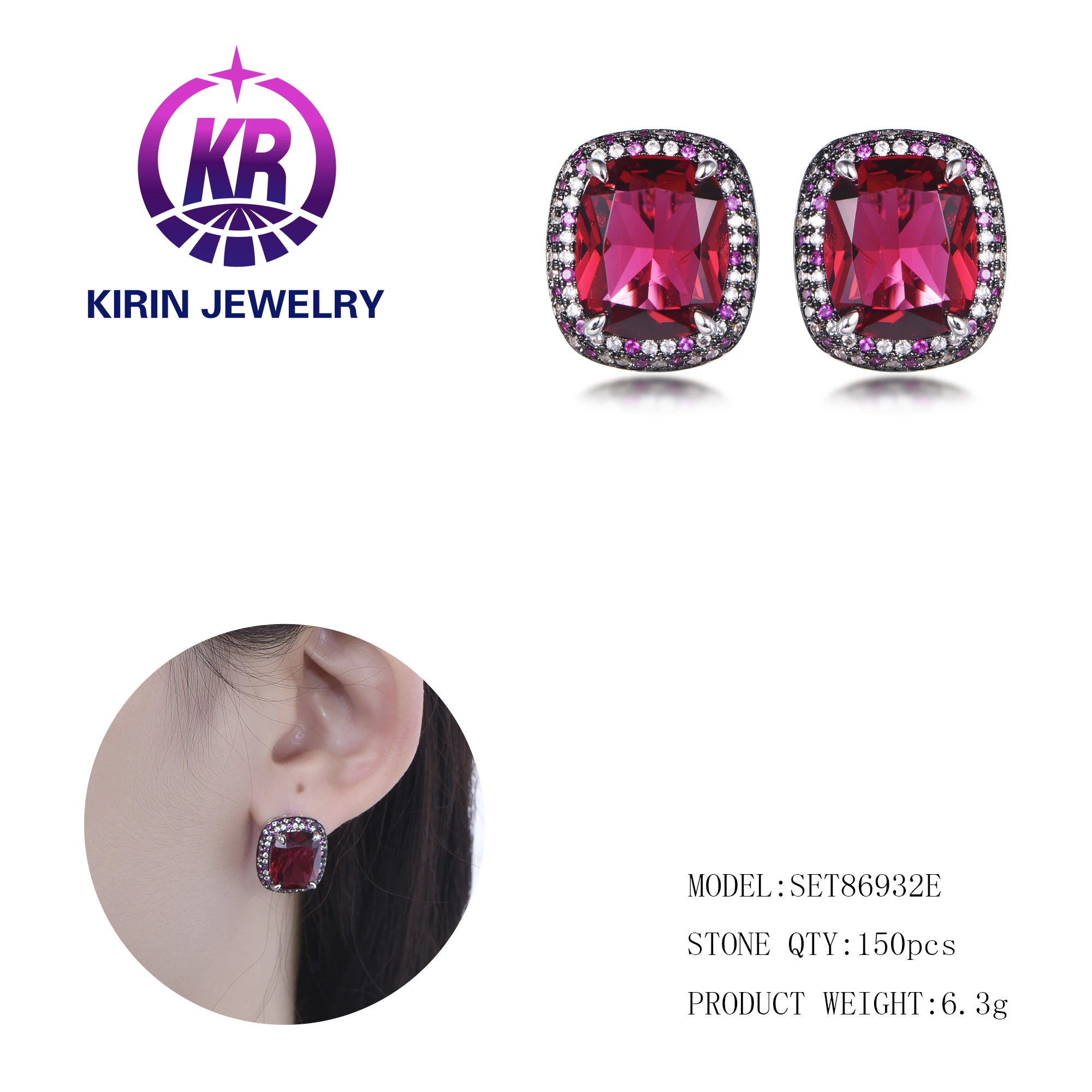 pendant earrings and ring 3pcs 925 sterling silver jewelry sets Hawaiian ruby glass jewelry sets for women luxury jewelry set