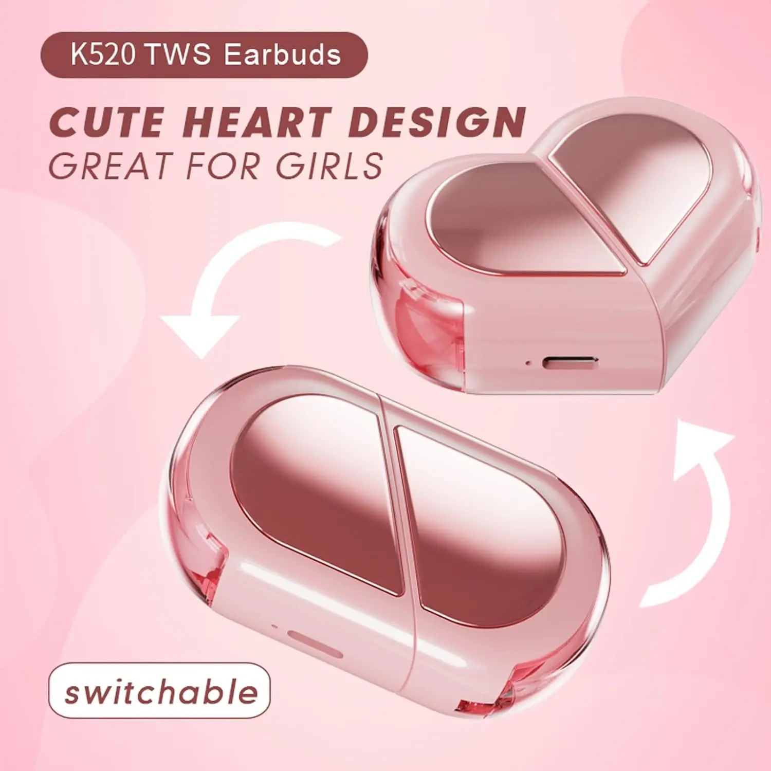 Auriculares inalámbricos de corazón para niñas y niños, bonitos Mini  auriculares invisibles pequeños y pequeños, canales de orejas pequeñas,