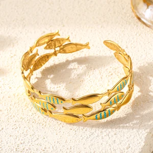 Hot Selling Wholesale Bracelets 18K Gold Plated Stainless Steel Open Bracelet Bangle Hypoallergenic for Women