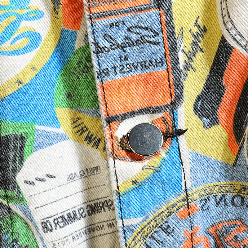 New Autumn Designer Graffiti Camouflage Denim Jacket Men's Fashion Color Jean Jacket