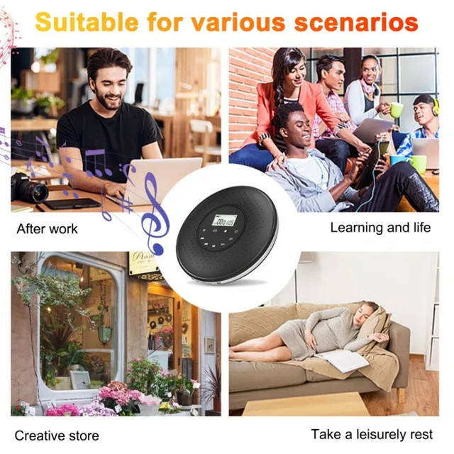 Round Style Portable CD Player Headphone HiFi Music Reproductor CD Walkman  Discman Player Shockproof Lecteur CD With AUX Cable - AliExpress