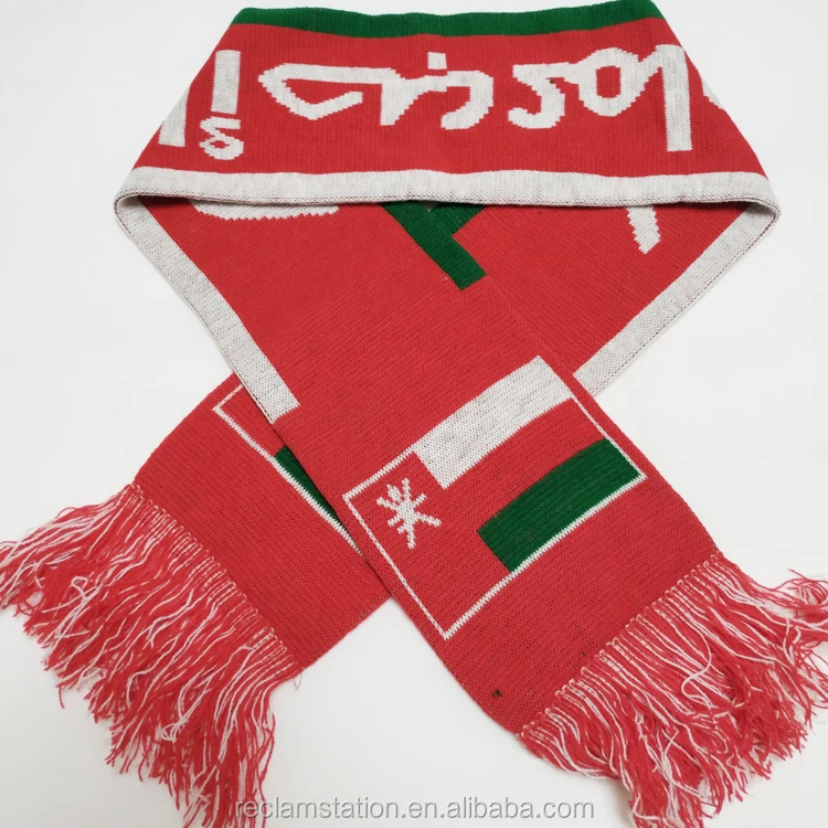 OEM custom logo 100% acrylic 2 colors knitted jacquard football fan scarf