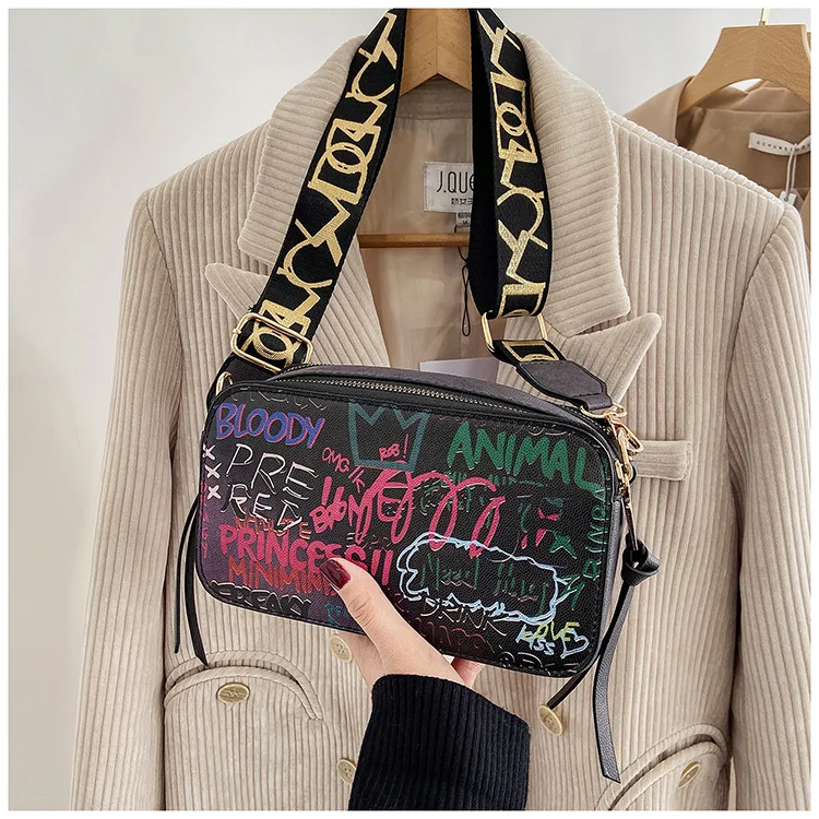 2021 Women Fashion Versatile New Personalized Graffiti Square Bag Lady's Shoulder Crossbody Bags