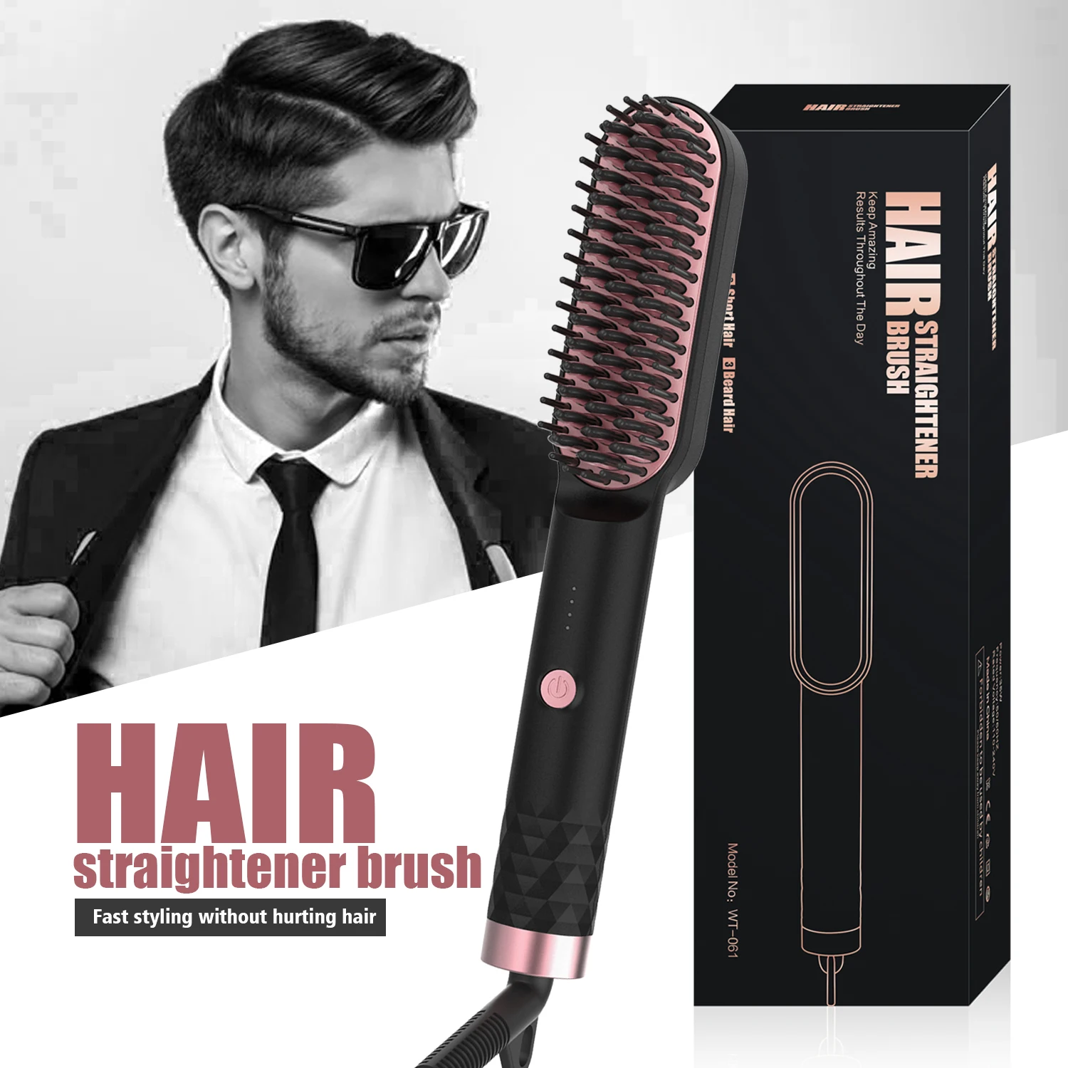 Peine alisador de pelo para hombre, cepillo secador de barba en de  color negro mate, con estilo