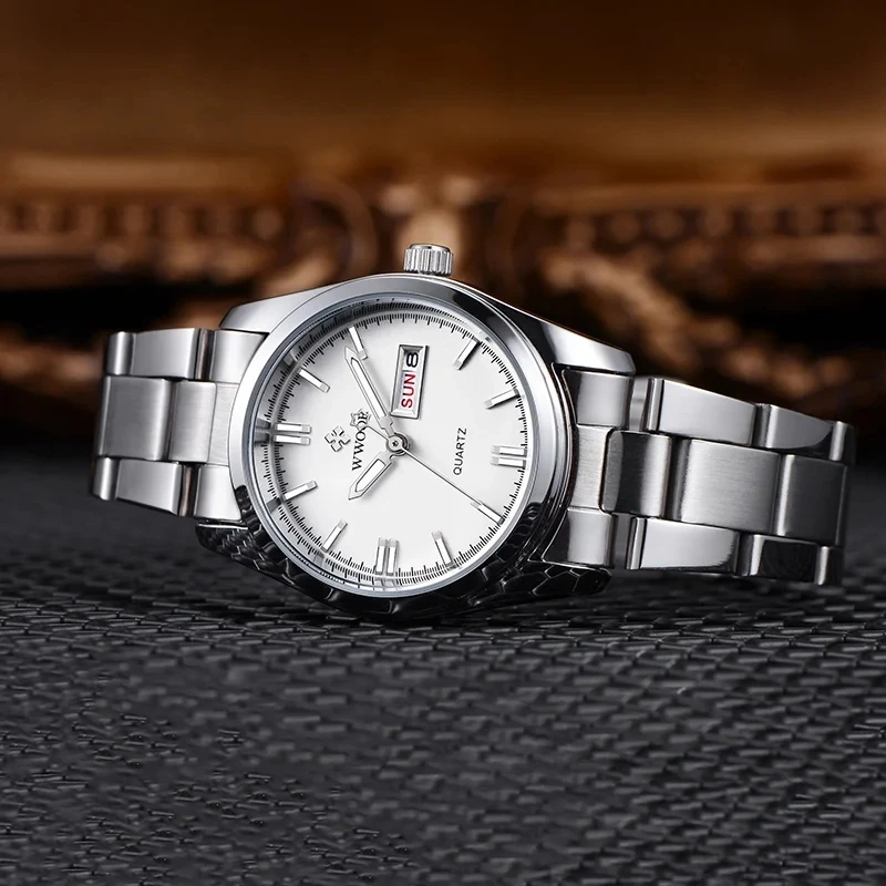 Wwoor 8804 Ladies Japan Quartz Auto Date Watch Calendar Week Display Luxury Fashion Women Clock Water Resistant Stainless Steel