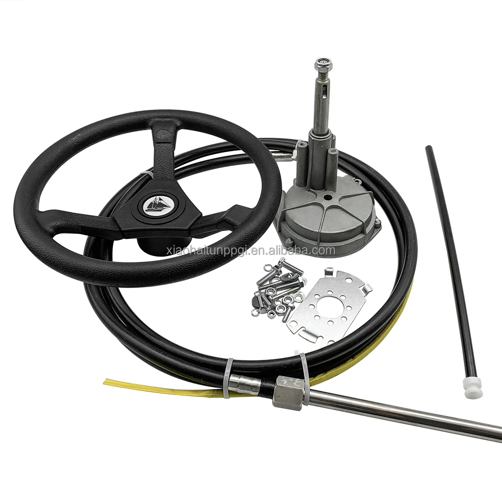 パッキング リトルドルフィンケーブル12フィートメカニカルプラネタリギアステアリングキット、ボートステアリングシステム用13.5インチホイール